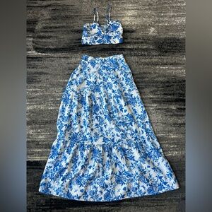 SHEIN 2-Piece Blue Floral Maxi Skirt Set
